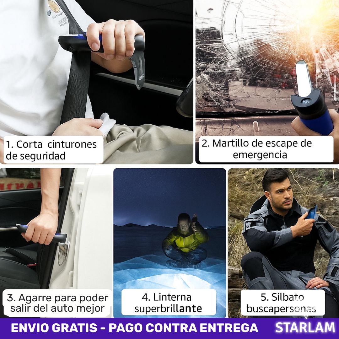 2x1 CarCan | Herramienta 5 en 1 de soporte para vehículos y escape de emergencia