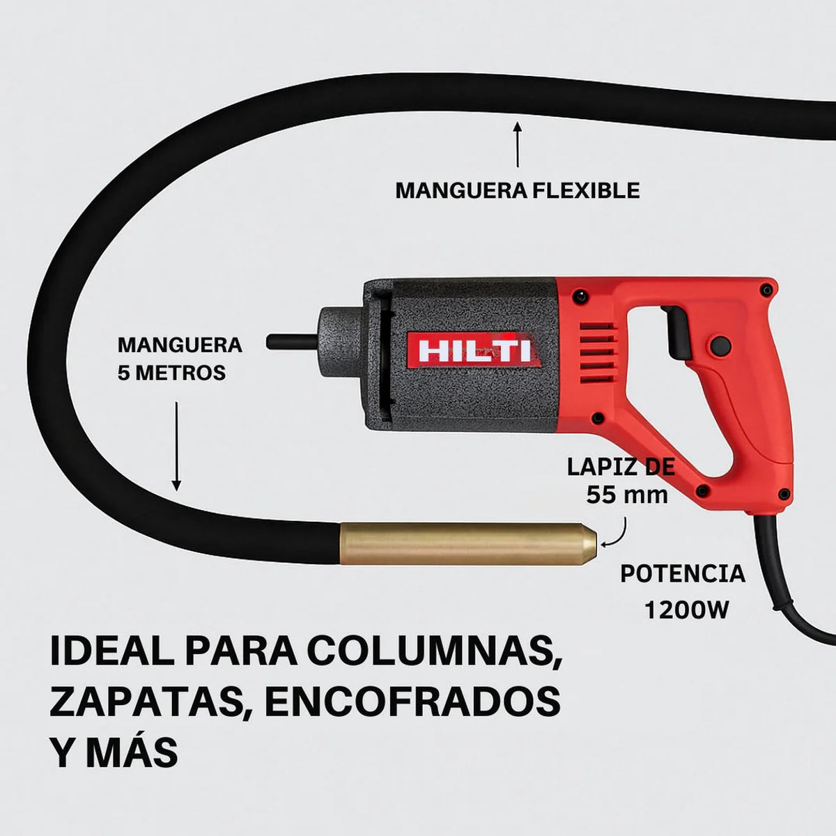 Vibrador de Concreto Industrial HILTI 1200W — Concreto firme, obra segura