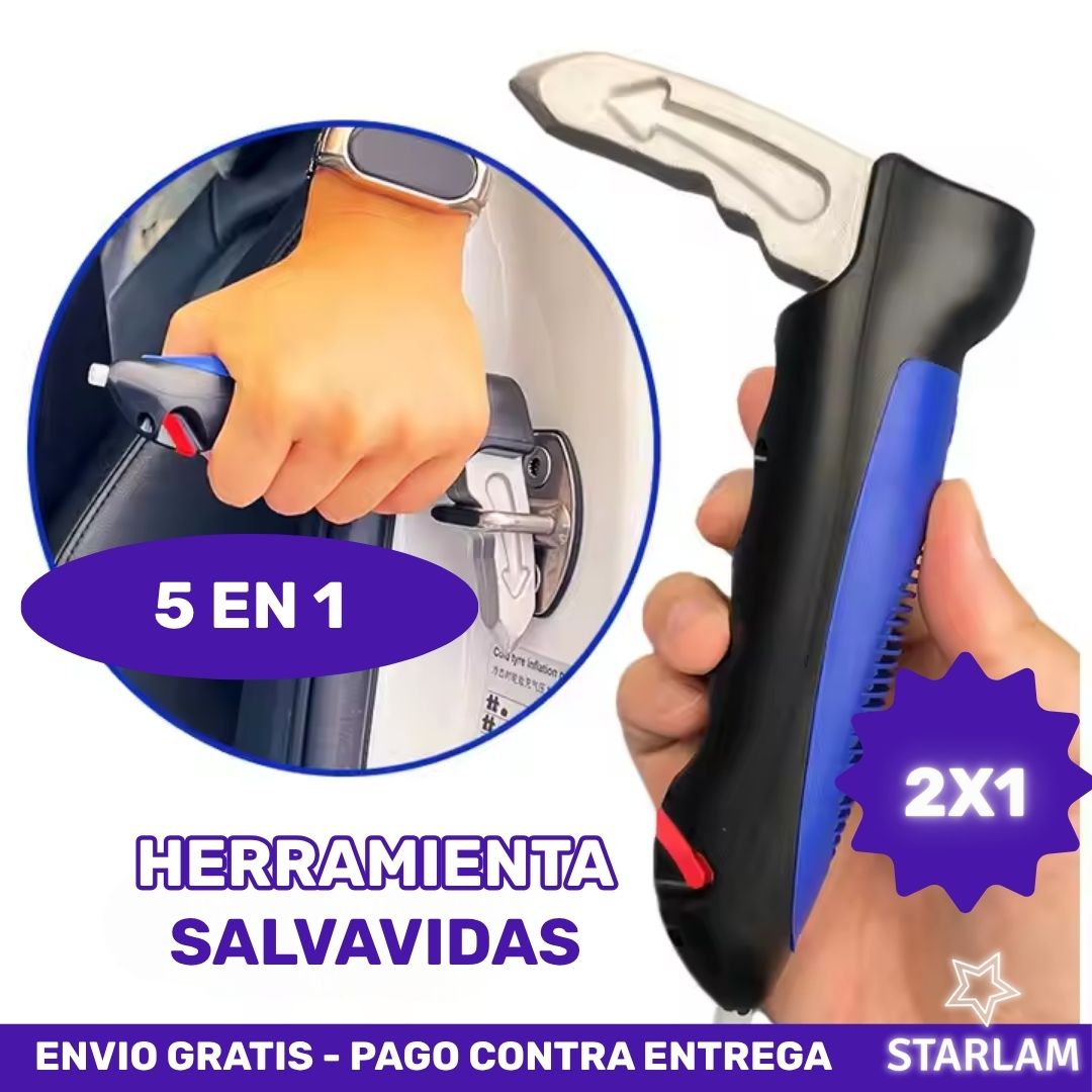 2x1 CarCan | Herramienta 5 en 1 de soporte para vehículos y escape de emergencia