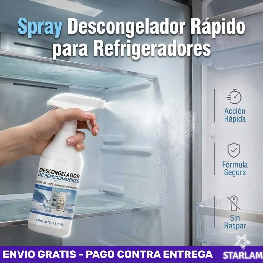 Spray descongelador rápido para congelador: derrite el hielo al instante.