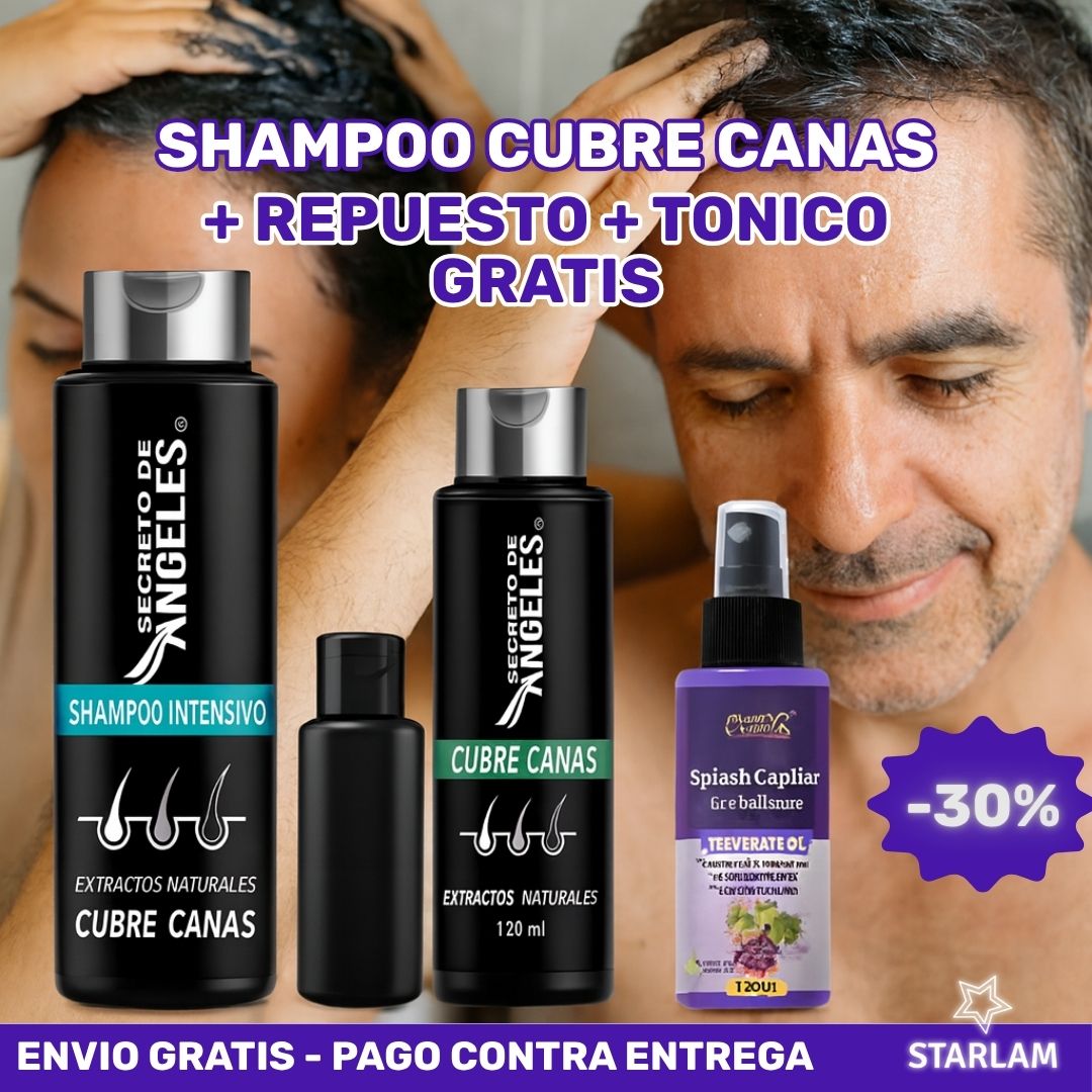 Oferta Shampoo cubre canas + Cera anti canas y Tónico capilar anti edad gratis