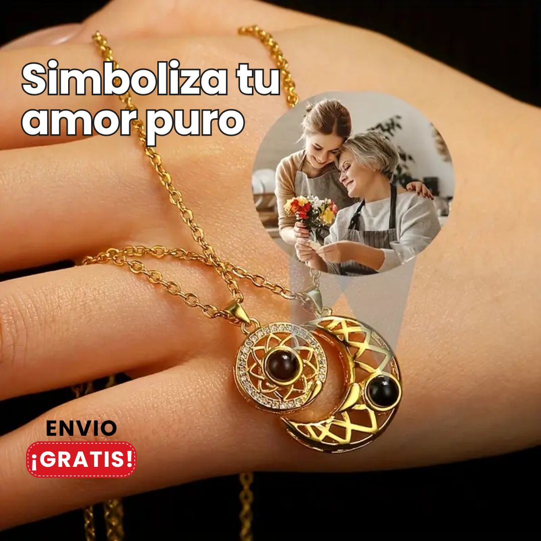 Collar amor infinito | Luna y Sol unidos con proyección de Te Amo en 100 idiomas