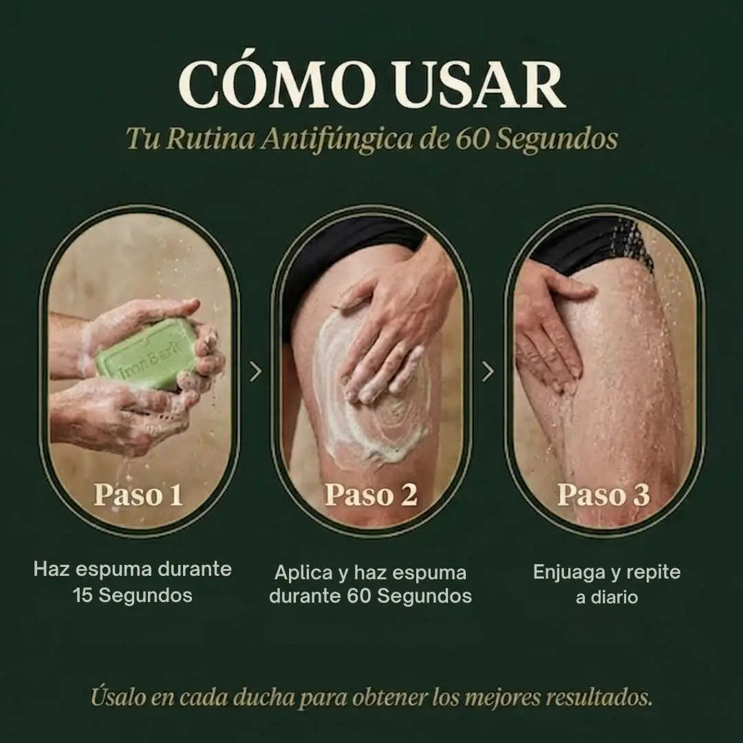 Jabón antifúngico de árbol de té Ironbark: elimina profundamente las infecciones por hongos y restablece el equilibrio de la piel desde la raíz.