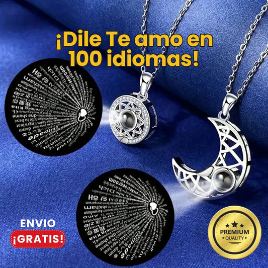 Collar amor infinito | Luna y Sol unidos con proyección de Te Amo en 100 idiomas