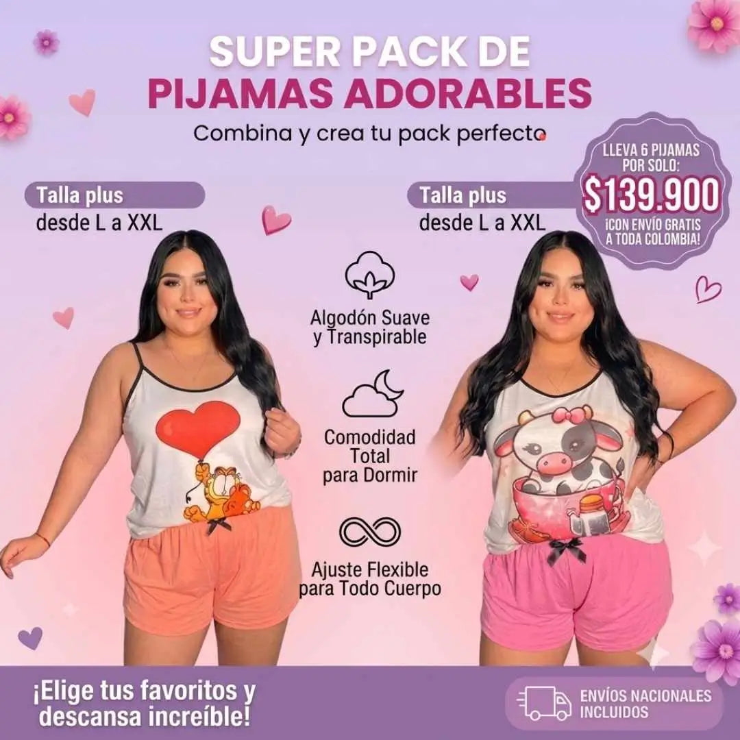 Pack de 6 pijamas premium para mujer Talla Plus