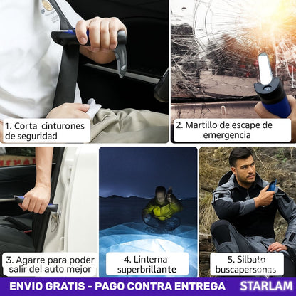 2x1 CarCan | Herramienta 5 en 1 de soporte para vehículos y escape de emergencia