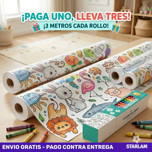 Paga UNO y lleva TRES Rollos de papel para colorear