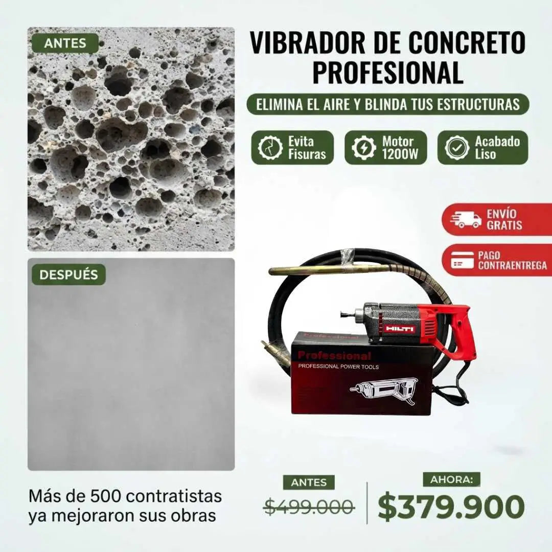 Vibrador de Concreto Industrial HILTI 1200W — Concreto firme, obra segura